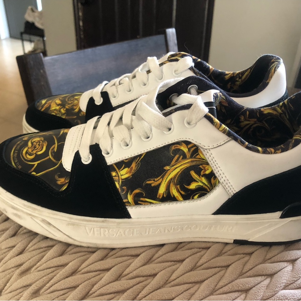 Versace Black and White Sneakers with Gold Accents